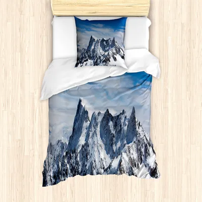 Produktbild von ABAKUHAUS Berge Bettbezug Set für Einzelbetten, Berggipfel Schnee Landschaft, Milbensicher Allergiker geeignet mit Kissenbezug, Mehrfarbig