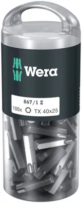 Obrázok produktu pre Wera 05072452001, 100 kusov, Torx, TX 40x25, 25 mm, 25,4 / 4 mm (1 / 4"), Šesťhranný