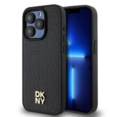 Produktbild von Dkny Dkhmp15Lpshrpsk Iphone 15 Pro6.1 Schwarz/Schwarz Hardcase Ledermuster Monogramm Metalllogo Magsafe