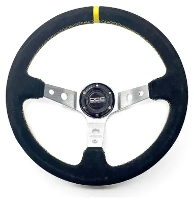 Productafbeelding van Sportstuurwiel - Ø 350 mm - Leren bekleding - Zwart met gele biezen - Zilveren armen