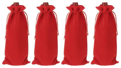 Produktbild von Weinflaschen-Geschenktaschen - Mit Zugbändern aus samtigem Material - Wiederverwendbare Flaschenhüllen für 4 Flaschen - Rot