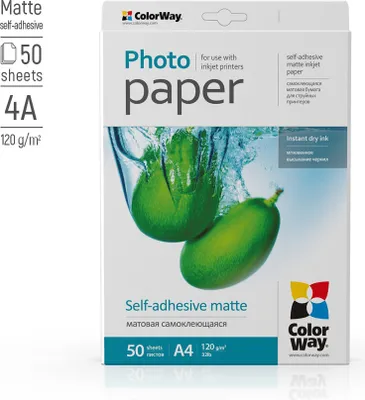 Produktbild von ColorWay Fotopapier matt selbstklebend 120g/m², A4, 50 Blatt