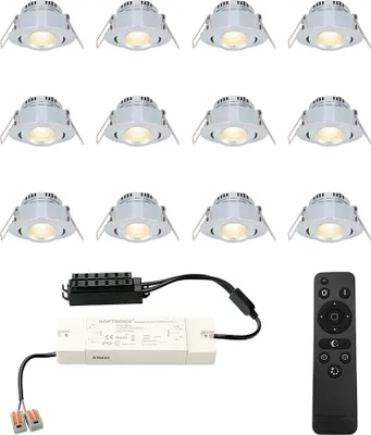 Image de HOFTRONIC - Set de 12 mini spots LED encastrables 3W 2700K IP44 inox