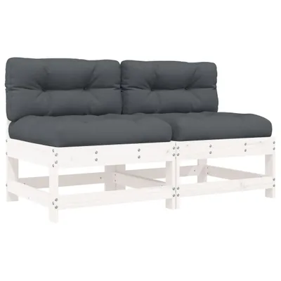 Produktbild von vidaXL Mittelsofas mit Kissen 2 Stk. Weiß Massivholz Kiefer