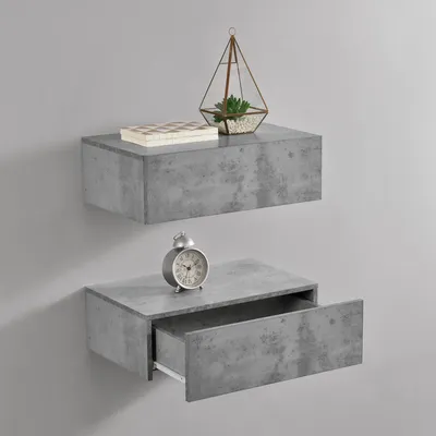 Produktbild von Wandregal 'Oslo' mit Schublade 2er Set 46x30x15cm Beton-Optik