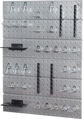 Produktbild von Werkzeuglochwand aus Metall mit Hackenset Lochwand Halterungen Werkstattwand 580 mm x 770 mm