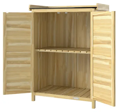 Produktbild von Gartenh?uschen aus Holz mit Metalldach und Haken zur Werkzeugaufbewahrung, 71,5 x 39 x 95 cm, Natur