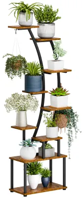 Produktbild von 155 cm hoher Pflanzenständer für den Innenbereich mit Pflanzenlampen, 9-stufiges Pflanzenregal, Pflanzenständer aus Metall, halbmondförmiges Blumenregal, Pflanzenhalter für Wohnzimmer und Terrasse