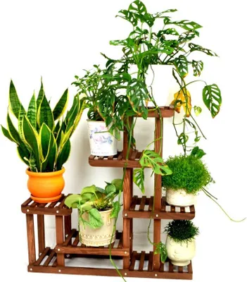 Produktbild von DIXIE STORE Blumenhocker - Pflanzenstand aus Holz für 5 Blumen - Braun 73 cm