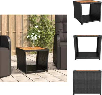 Image de vidaXL Table d'appoint avec plateau en bois noir Poly rotin & bois d'acacia - Tables de jardin