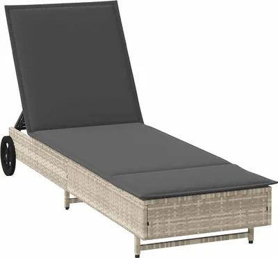 Produktbild von vidaXL Sonnenliege mit Rollen und Auflage Hellgrau Poly Rattan