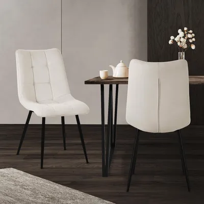 Obrázek produktu pro ML-Design sada 2 jídelních židlí v béžové barvě, židle do obývacího pokoje s látkovým potahem a kovovými nohami, kuchyňské židle s opěradlem
