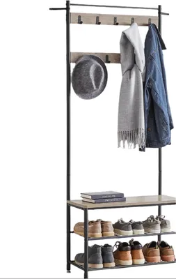 Immagine prodotto di Appendiabiti – Porta abiti – Acciaio e legno – Salvaspazio – 70 x 32 x 175 cm