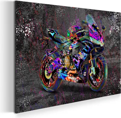 Produktbild von Motorrad Graffiti Street Art Wandbild Leinwandbild Kunstdruck XL Wanddeko: 120x80x4cm