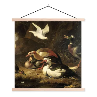 Produktbild von MuchoWow® Textilposter Enten - Gemälde von Melchior d'Hondecoeter 60x60 cm mit holzfarbenen Rahmen - Wanddekoration