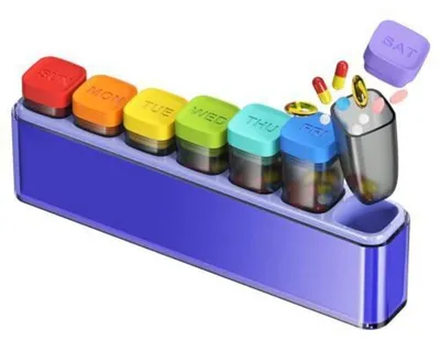 Immagine prodotto di Contenitore per pillole per 7 giorni, senza BPA, con 7 scomparti removibili, ermetico, organizer per farmaci, color lilla