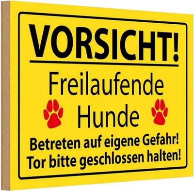 Produktbild von vianmo Holzschild 12x18 cm Vorsicht Freilaufende Hunde Warnschild Hinweisschild
