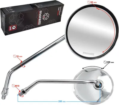 Zdjęcie produktu dla Lusterko R+R (średnica gwintu 10 mm) do motoroweru Ranger Classic – srebrne z homologacją