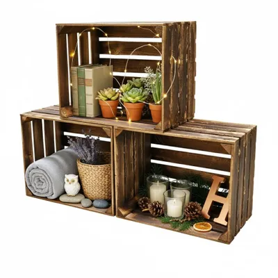 Produktbild von Holzkiste geflammt 50x40x30cm - Obstkiste Weinkiste zur Deko & Aufbewahrung