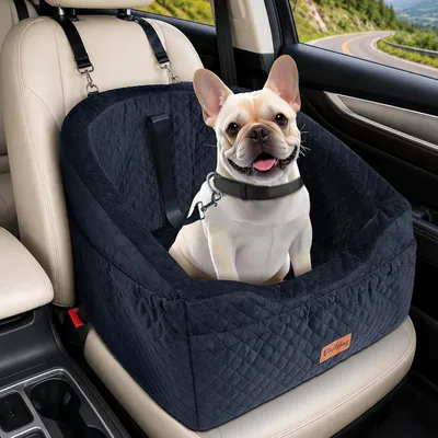 Productafbeelding van Hondenautostoel met veiligheidslijn - 48 x 45 x 35 cm - traagschuimkussen - voor kleine tot middelgrote honden - zwart