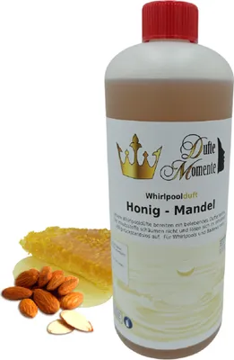 Produktbild von Dufte Momente | Whirlpool Duft 1 Liter Honig - Mandel | mit naturreinen und natürlichen ätherischen Ölen | kein Schaum | vegan und ohne Tierversuche