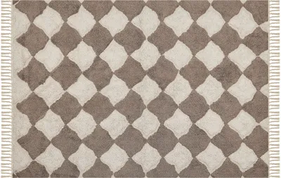 Produktbild von BELIANI Teppich Braun und Beige Baumwolle 140 x 200 cm Rechteckig mit Muster Boho Stil Handgetuftet mit Quasten für Wohnzimmer Schlafzimmer Flur