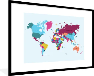 Produktbild von MuchoWow® Gerahmtes Poster Weltkarte - Trendy - Farbenfroh 90x60 cm - Poster mit Schwarzem Bilderrahmen Wandposter Rahmen Foto Bilder - Wanddekoration - Fotos