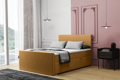 Produktbild von Boxspringbett Schlafzimmerbett MONTY 180x220cm in Stoff Monolith Senf