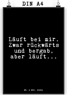 Produktbild von Mr. & Mrs. Panda Bild Läuft bei mir. Zwar... DIN A4 - Schwarz - Geschenk, Wandschmuck, drucke, Wandbild, Sprüche, Lustig, wanddeko