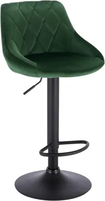Image de Tabouret de bar design Herli - Avec dossier - Stable - Ergonomique - Velours - Hauteur d'assise 60-82cm - Vert foncé - 1 pièce - Pour cuisine & bar - Réglable en hauteur