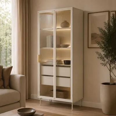 Immagine prodotto di Lafafasa - Vetrina, 92x39x195h cm Beige Cashmere, 4 Ripiani
