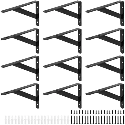 Immagine prodotto di Supporti per mensole robusti - 12 pezzi - Supporti a parete - Staffe triangolari - Neri - Materiale resistente alla ruggine - Supporti per mensole