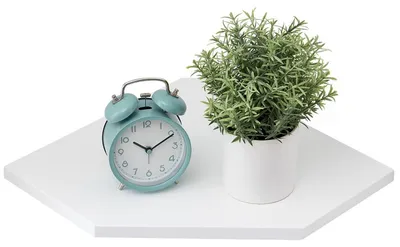 Zdjęcie produktu dla Półka ścienna biała, imitująca drewno dębowe, szerokość 33,5 cm, z otworami