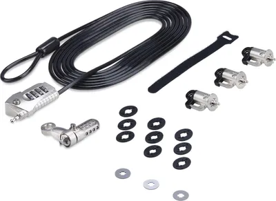 Immagine prodotto di StarTech.com Kit di sicurezza per computer portatili/desktop e periferiche, blocco di sicurezza antifurto, K-Slot, cavo in acciaio da 3m, 3 dispositivi, serratura a 4 cifre ripristinabile dall'utente