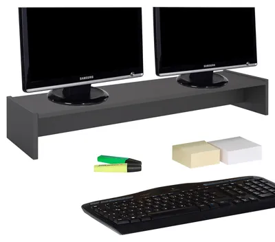 Produktbild von Monitorständer ZOOM, Grau – Bildschirmerhöhung 100cm für 2 Monitore, ergonomischer Schreibtischaufsatz, Organizer für Schreibtisch