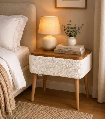 Obrázok produktu pre Skye Decor, nočný stolík (kód pre rodičov) – biely, 45x55x30 cm, materiál: melamín, nožičky z buku