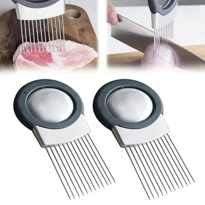 Produktbild von Edelstahl Zwiebelhalter,Schneidehilfe für Gemüse und Fleisch, rutschfest, All in One Design