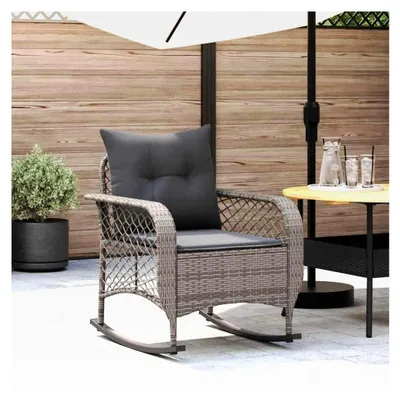 Produktbild von Garten-Schaukelstuhl mit Kissen in Grau aus Poly Rattan