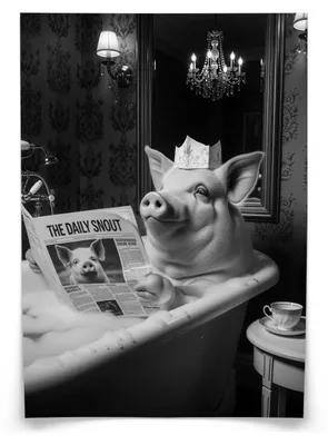 Produktbild von Muralo Poster für Badezimmer WC SCHWEIN in Badewanne Zeitung Abstraktion 50x70cm