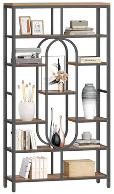 Image de Étagère à 7 niveaux avec 9 étagères, séparateur de pièce, dimensions 30x100x180 cm, style vintage, couleur marron et noir