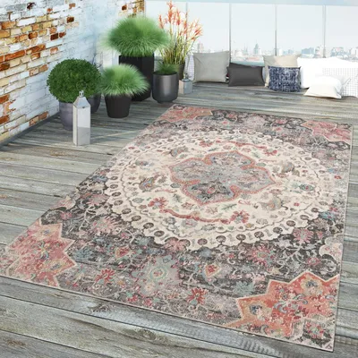 Produktbild von TT Home In- & Outdoor-Teppich, Kurzflor Für Balkon Terrasse, Orient-Muster In Grau Größe 80x150 cm