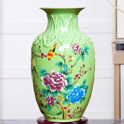 Obrázek produktu pro Porcelánová váza s barevnými květinami, vhodná jako dekorace do interiéru