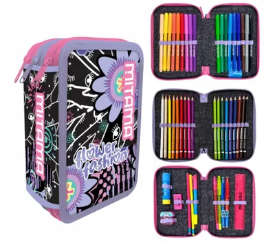Produktbild von Dreiteiliges Federmäppchen mit 47-teiliger Ausstattung Flower Fashion Mitama
