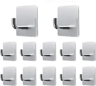 Immagine prodotto di Ganci autoadesivi per asciugamani 12 pezzi in acciaio inox - Ideale per bagno, toilette, cucina, ufficio argento