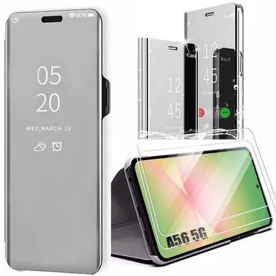 Image de Coque + 2 Verres Trempés pour Samsung Galaxy A56 5G - Protection Antichoc Smart Case Clear View Argenté