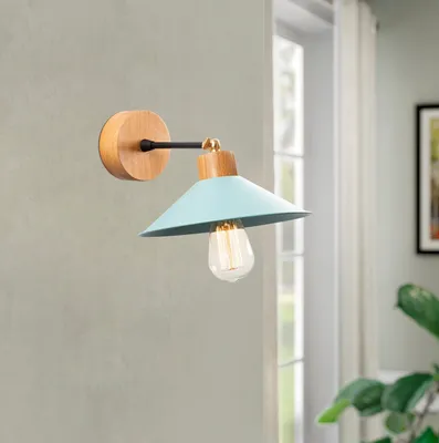 Obrázok produktu pre Opviq, škandinávska nástenná lampa, tyrkysová, priemer 24 cm, výška 20 cm | Železná konštrukcia, podstavec z hrabu, pätica E27, max. 40 W, IP20 | Štýlový a funkčný dizajn.