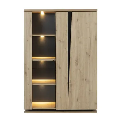 Imagen del producto de Calicosy - Aparador 2 puertas con vitrina e iluminación - Acabado roble y