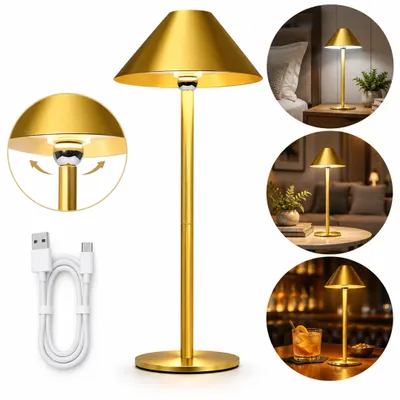Image de Lampe de table sans fil à intensité variable LED rechargeable Touch Lampe de table Salon Lampes de chevet Lumière tricolore or