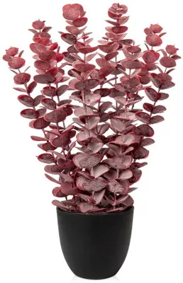 Obrázok produktu pre Umelá eukalyptová rastlina, červená, 40 cm, v čiernych kvetináčoch, dekorácia