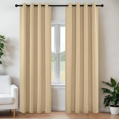Zdjęcie produktu dla Zestaw dwóch zasłon zaciemniających, kolor beżowy, wymiary 132 x 213 cm, z przelotkami